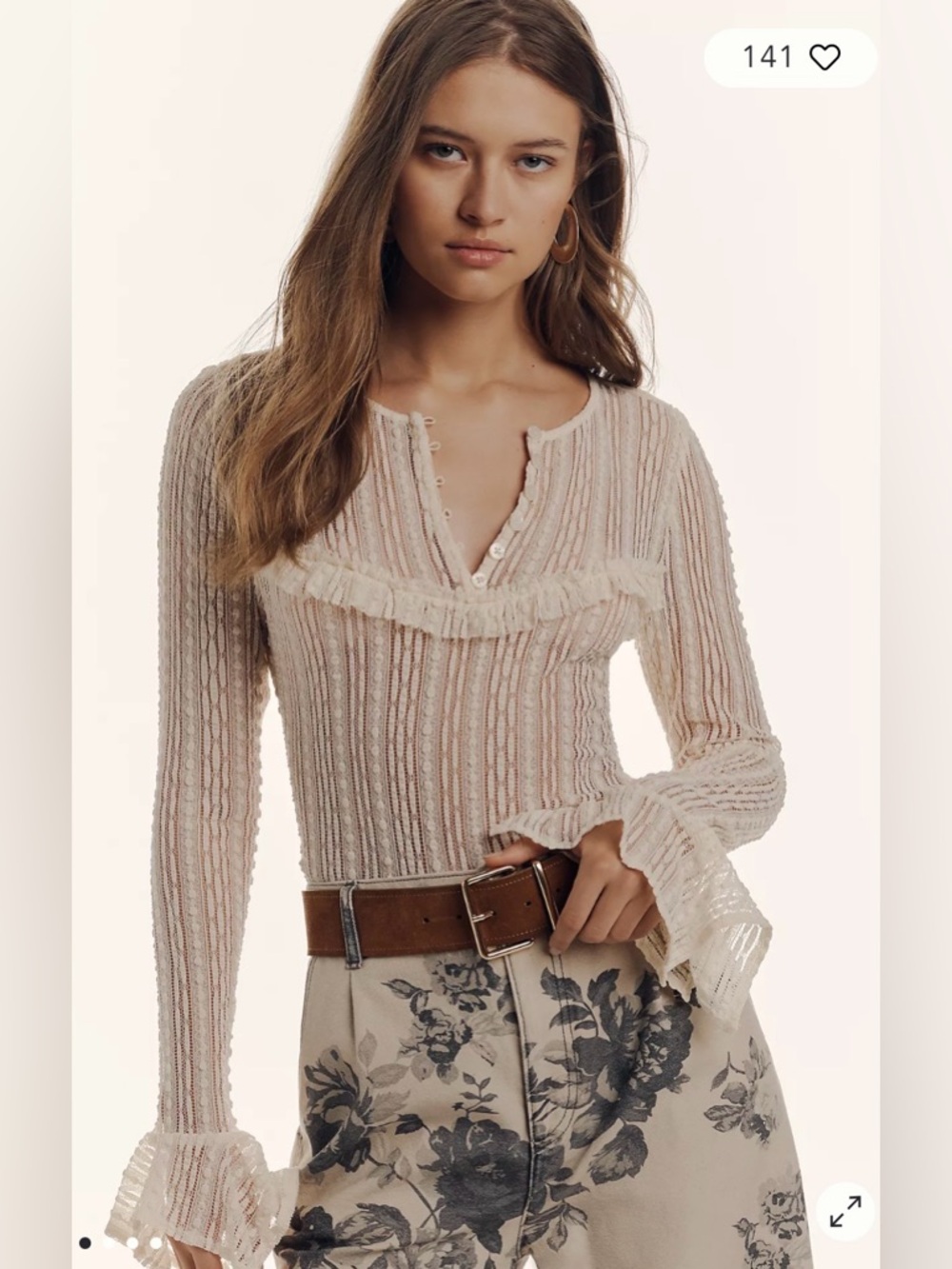 NWT By Anthropologie V-Neck Sheer Lace Top XS